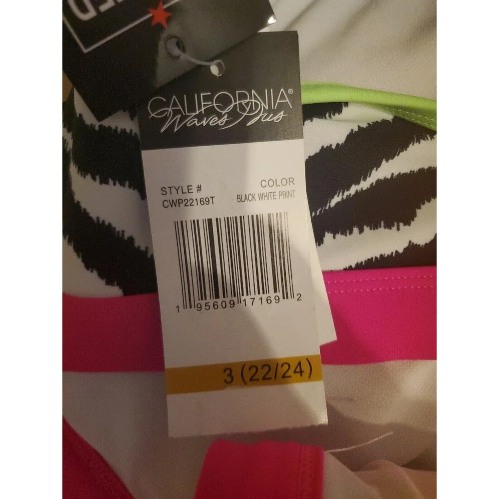 California Waves Plus Women's Bralette Size 22/24 Black White Animal Print Swim - Picture 6 of 12